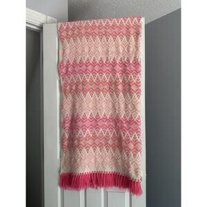 Vintage Hand Woven Throw Blanket 45x63 Pink Cream Cottage Chevron Multi Design